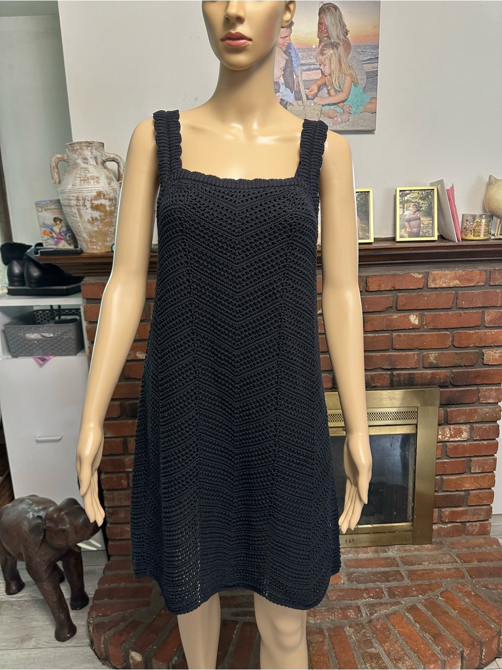 Black Crocheted Sleeveless Sundress w/black slip -small